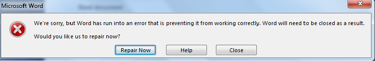 Word Ran into an Error