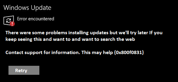 Error Code 0x800f0831.